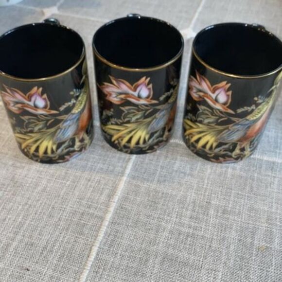 6 Pcs Fitz&Floyd Chinese Pheasant Plate& Mug 14K Trim Black Olive Made In Japan - Picture 8 of 10